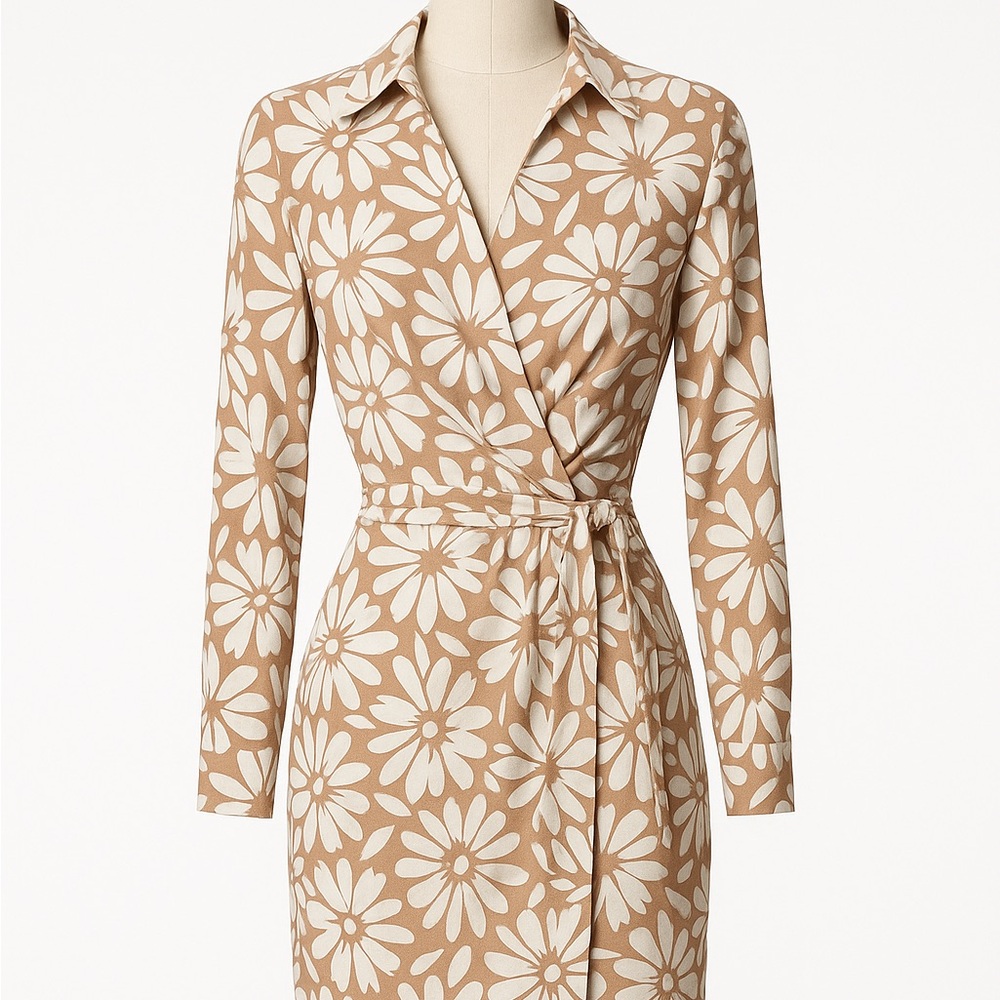 Lush Floral Wrap Dress in Cream and Taupe